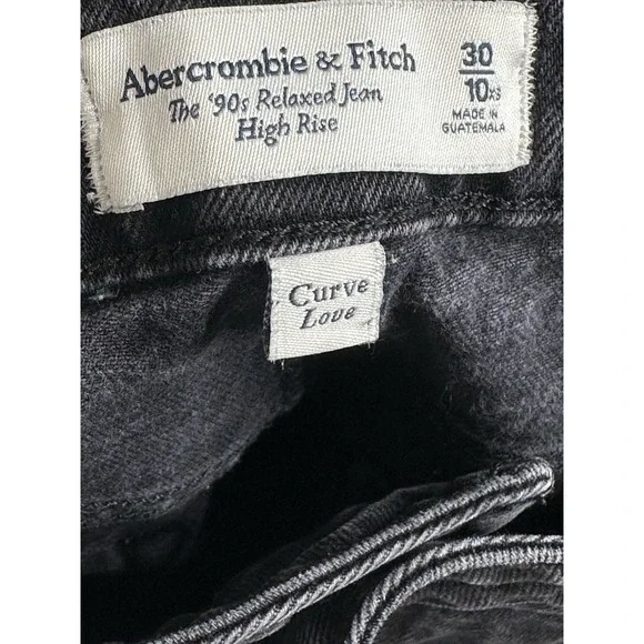Abercrombie & Fitch 90s Relaxed Jean High Rise Curve Love 30 10 XS Black X-Short - Picture 9 of 10